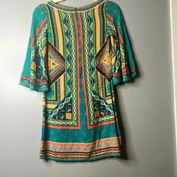 Flying Tomato Dress Bohemian Print with bell sleeves size small - Picture 5 of 5